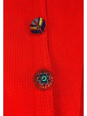 Cropped Ramie Cotton Cardigan Red Statement Button Sweater L Carolina Colours